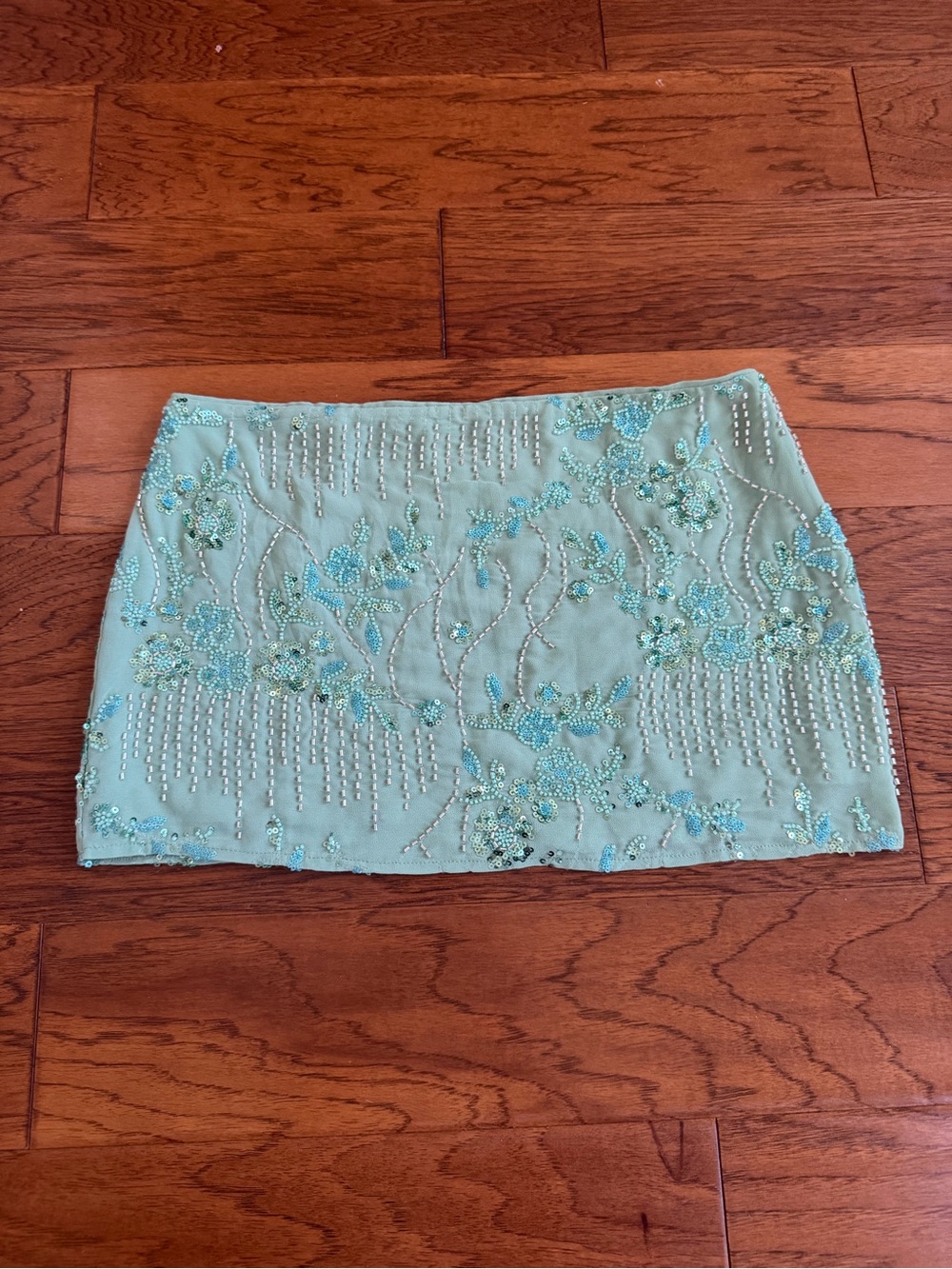 Peppermayo Mint Green Beaded Floral Mini Skirt
